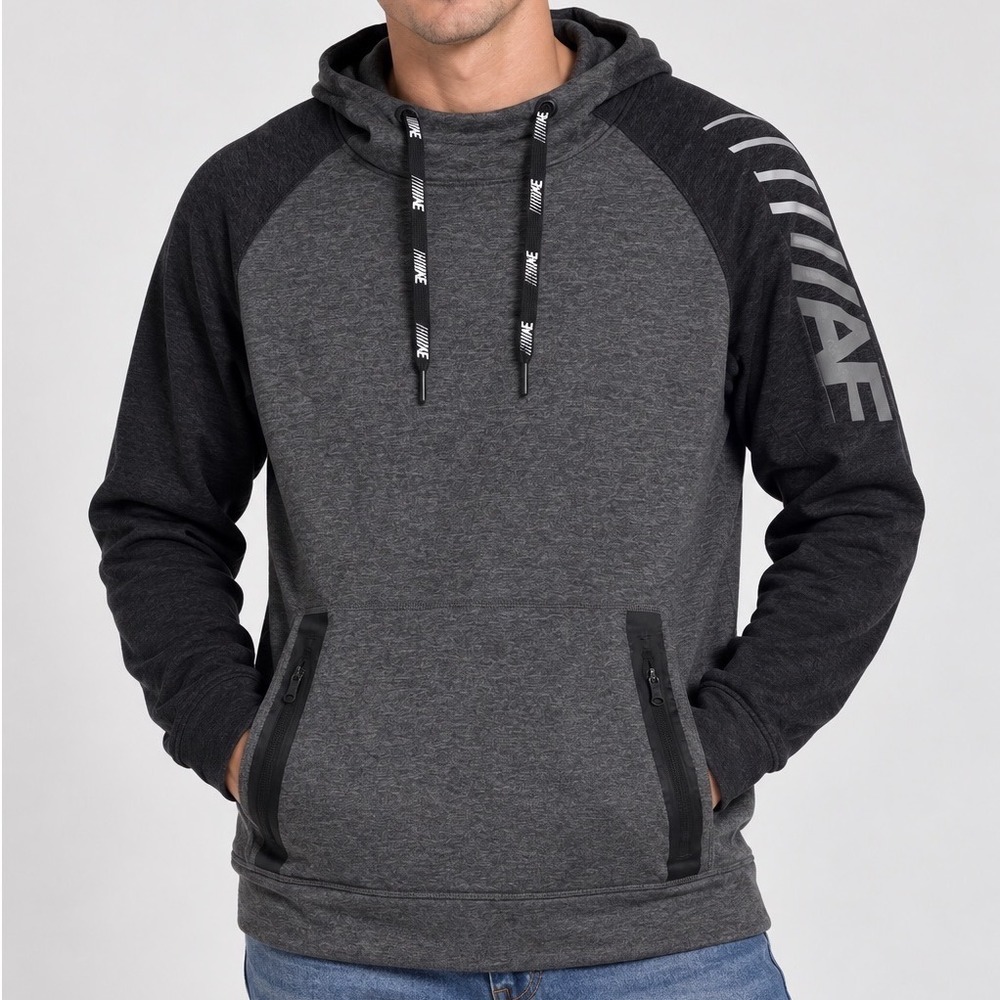 American Eagle Men Medium Flex Pullover Sweatshirt Gray Sleeve Hoodie Casual